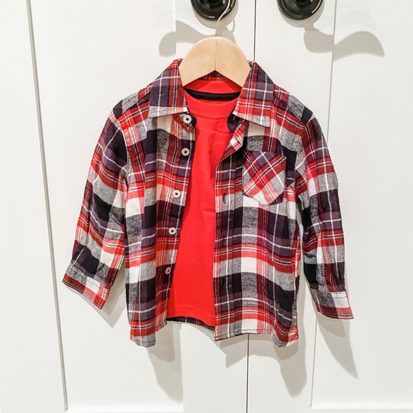 2T Flannel Shirt & Red Tee (2pc) - Picture 1 of 4